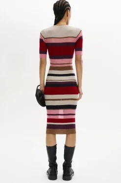 Clearance Wool And Lurex Striped Dress Women Long Dresses