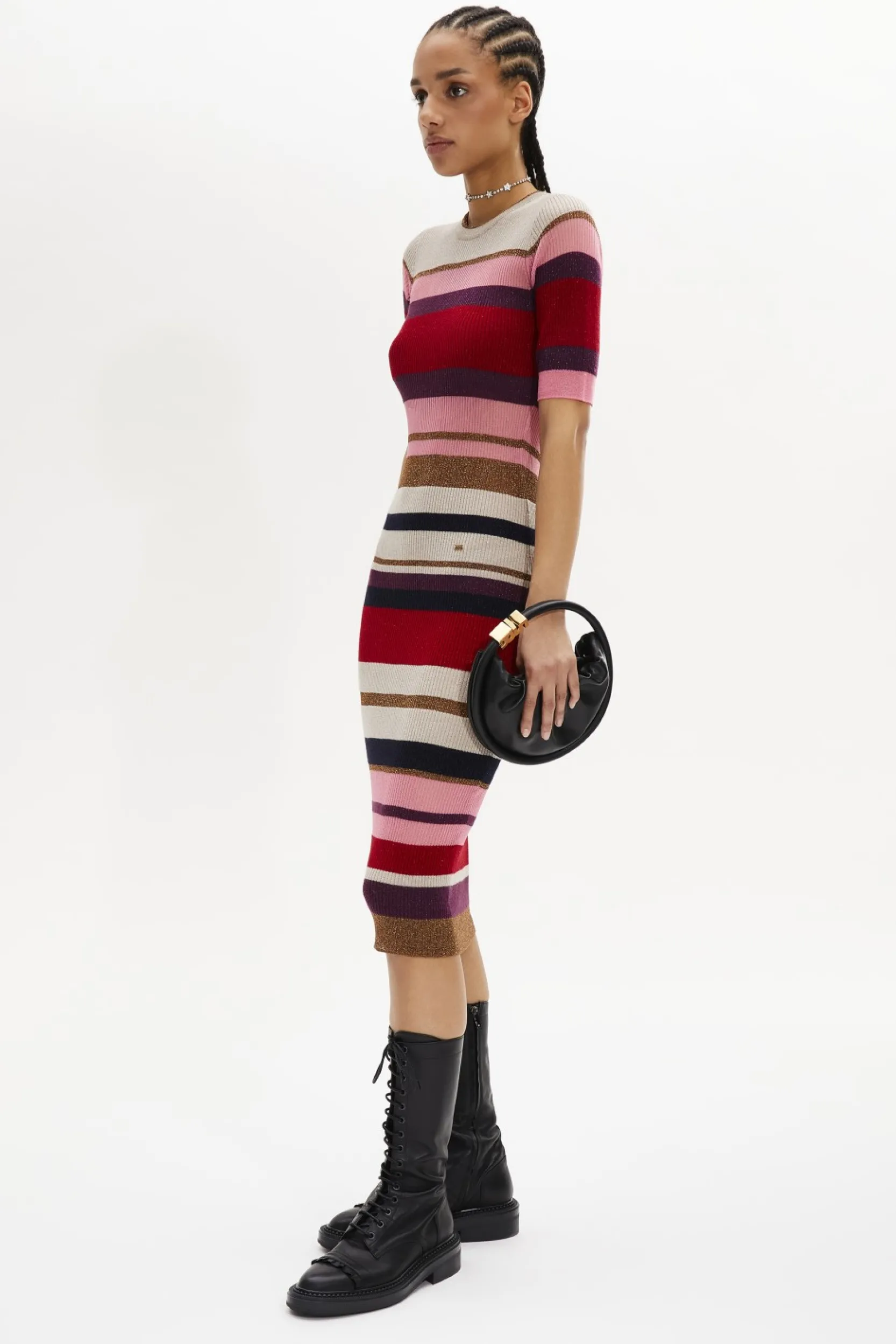 Clearance Wool And Lurex Striped Dress Women Long Dresses